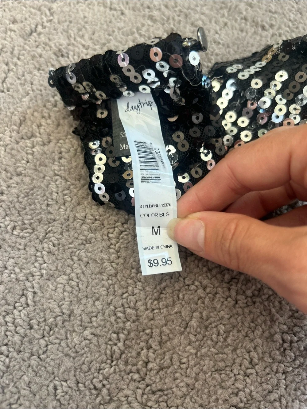 Daytrip Black Sequin Stretch Waist Belt - Shimmer Panel